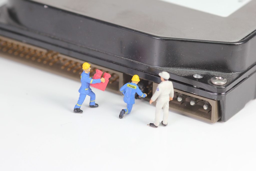 computer, hard drive, miniature figures